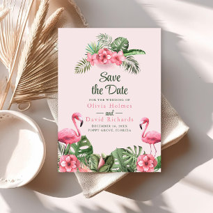 Roze Waterverf Tropische Flamingo 'Save the Date' Kaart