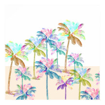 Roze Waterverf Tropische Hawaiiaanse palmbomen