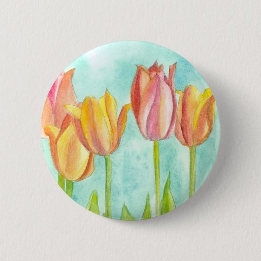 Roze Waterverf Tulp Flowers Ronde Button 5,7 Cm (Voorkant)