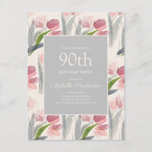Roze Waterverf Tulpen Crème Wit 90ste Briefkaart