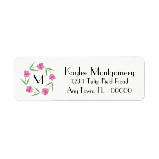 Roze Waterverf Tulpen Framing Initiaal Etiket