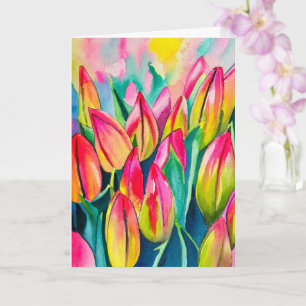 Roze waterverf tulpen kunst kaart