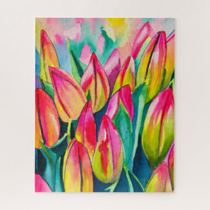 Roze waterverf tulpen kunst legpuzzel