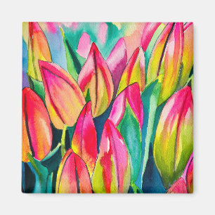 Roze waterverf tulpen kunst magneet