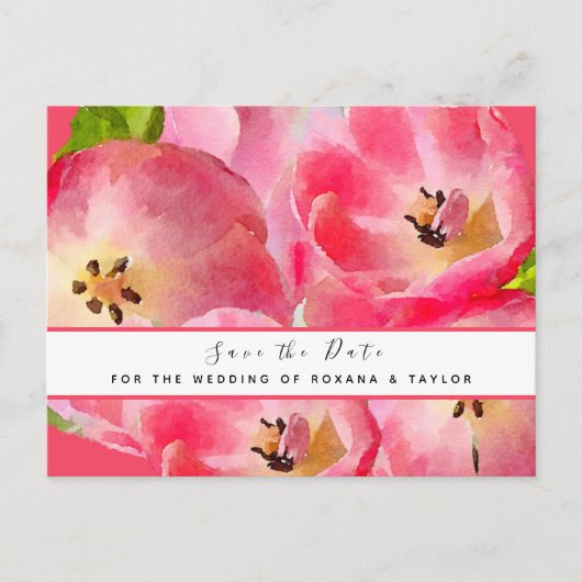 Roze Waterverf Tulpen Sla de datum op Briefkaart (Voorkant)