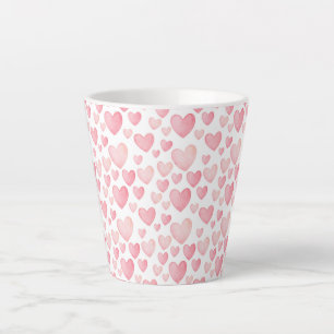 Roze Waterverf Valentijnsharten Latte Mok