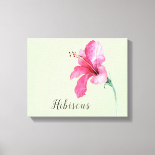 Roze Waterverf van Hibiscus Flower Canvas Afdruk