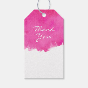 Roze Waterverf Verf Splatter Dank u Cadeaulabel