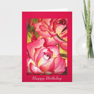 Roze waterverf verjaardagsbloem Kunst Kaart