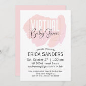 Roze Waterverf Virtual Baby shower Invitation Kaart (Voorkant / Achterkant)