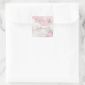roze Waterverf Vloervlinder bruiloft Vierkante Sticker (Tas)