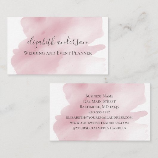 Roze Waterverf Was plastic achtergrond Moderne Visitekaartje (Voorkant / Achterkant)