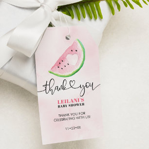 Roze Waterverf Watermeloen Baby shower Hartelijk d Cadeaulabel
