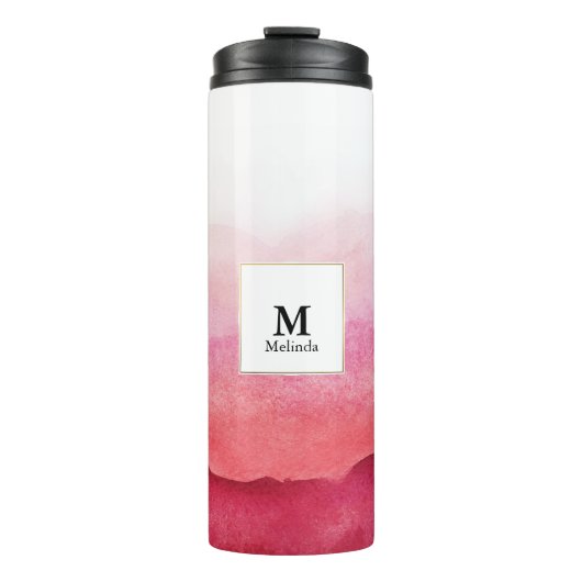 Roze Waterverf Waves Monogram Thermosbeker (Voorkant)