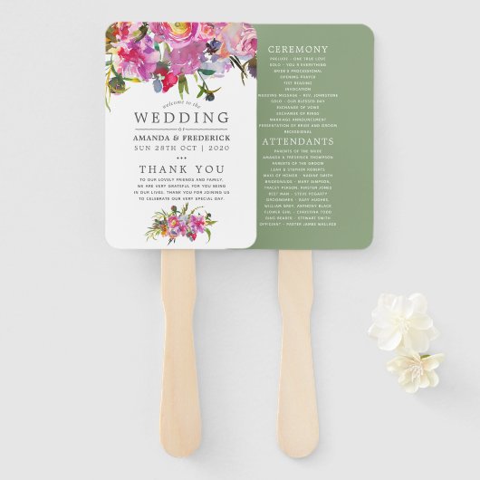 -roze-Waterverf-weddenschapsprogramma Handwaaier (Voorkant en achterkant)