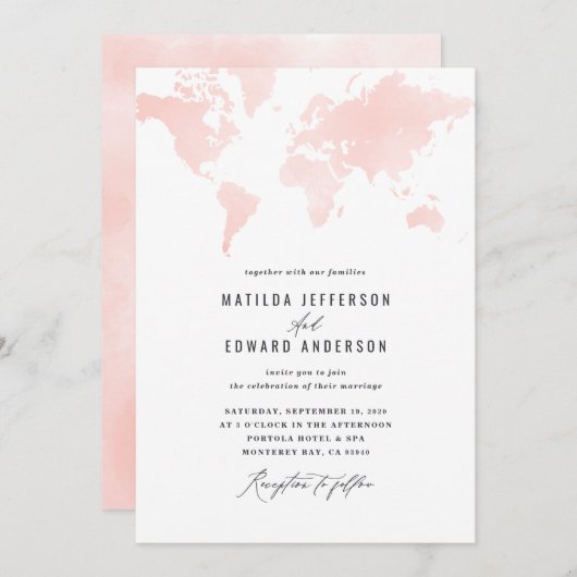 Roze waterverf wereldkaart bruiloft (Voorkant / Achterkant)