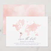 Roze waterverf wereldkaart bruiloft aankondiging (Voorkant / Achterkant)
