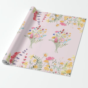 Roze Waterverf Wildbloemen kleurig Cadeaupapier