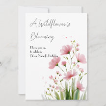 Roze waterverf wilde bloem 1e verjaardagsuitnodigi