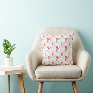 Roze waterverf wilde bloem kussen