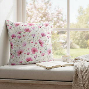 Roze waterverf wilde bloem kussen