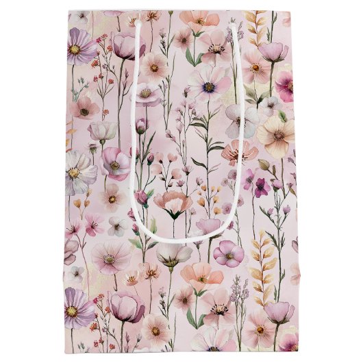 Roze Waterverf Wildflower Gift Bag – Dusty Floral Medium Cadeauzakje (Achterkant)