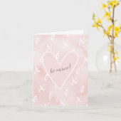 Roze Waterverf X en O Valentijnsdag Card Kaart (Gele Bloem)