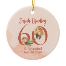 Roze waterverfrozen 60e verjaardag ornament