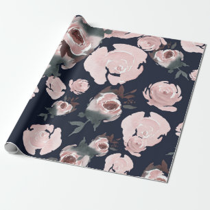 Roze waterverfrozen donker marineblauw bloemenfees cadeaupapier