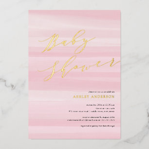 Roze waterverfstreep baby shower folie uitnodiging