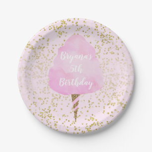 Roze Watten Candy & Gouden Confetti Verjaardagsfee Papieren Bordje