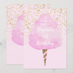 Roze wattenstaafjes & gouden confetti verjaardagsf kaart