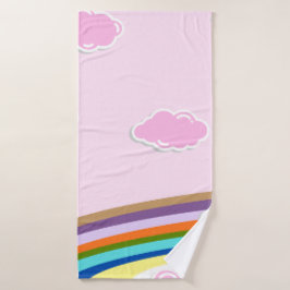 roze wattenstaafjeshemel met regenboog badhanddoek
