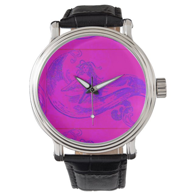 Roze Wave Zeemeermin horloge (Voorkant)