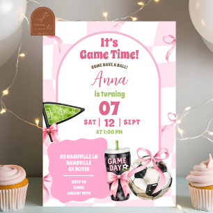 Roze Wavige Retro Strik Voetbal Verjaardag Kaart