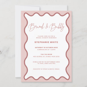 Roze Wavy Border Brunch and Bubble Invitation Kaart
