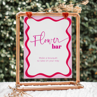 Roze Wavy Border Flower Bar Maak een Boeket Favori Reclamebord Met Voetstuk