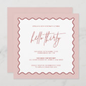 Roze Wavy Border Hallo Dertigday Uitnodiging (Voorkant / Achterkant)