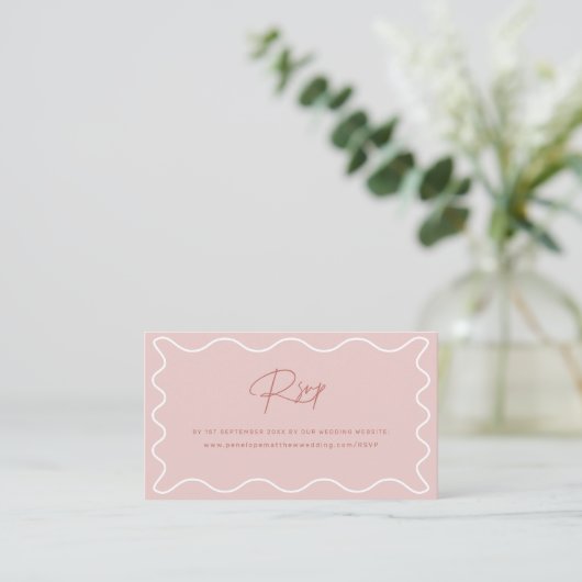 Roze Wavy Border Website RSVP Enclosure Kaart (Staand voorkant)