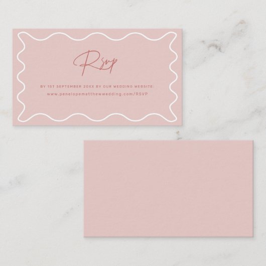 Roze Wavy Border Website RSVP Enclosure Kaart (Voorkant / Achterkant)