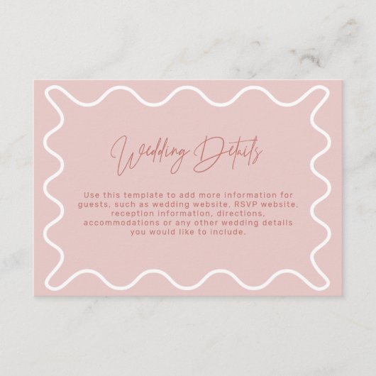 Roze Wavy Border Wedding Details Enclosure Kaart (Voorkant)