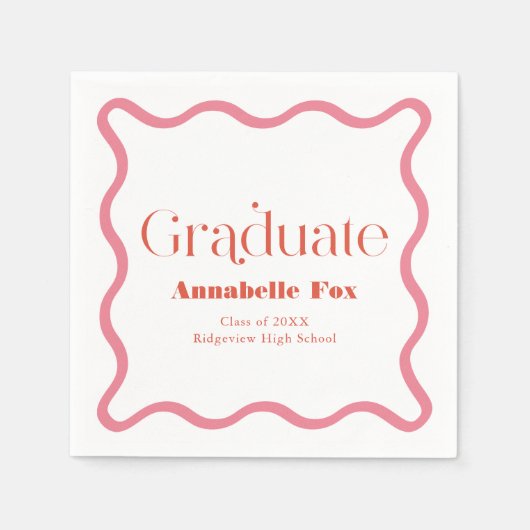 Roze Wavy Lijst Trendy Afstuderen Servet (Voorkant)