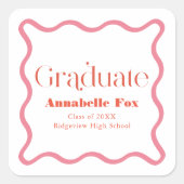 Roze Wavy Lijst Trendy Afstuderen Vierkante Sticker (Voorkant)