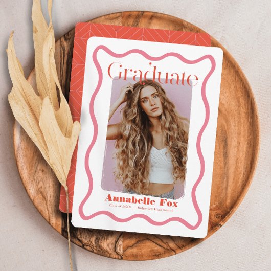 Roze Wavy Lijst Trendy foto Afstuderen Kaart
