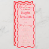 Roze Wavy Retro bruiloft Programma (Voorkant / Achterkant)