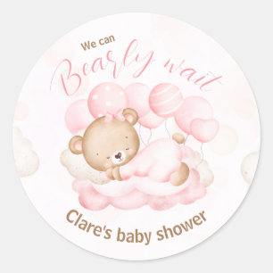 Roze We kunnen bijna wachten Baby shower Stickers