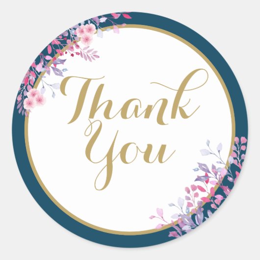 Roze Weide Bloem Bruiloft Dank Je Ronde Sticker (Voorkant)