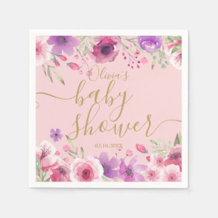 Roze weide bloemen bloemige baby girl shower servet