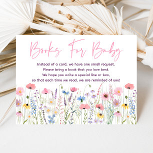 Roze weide wilde bloemen baby shower boek verzoek informatiekaartje