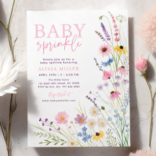 Roze weide wilde bloemen baby sprinkle kaart
